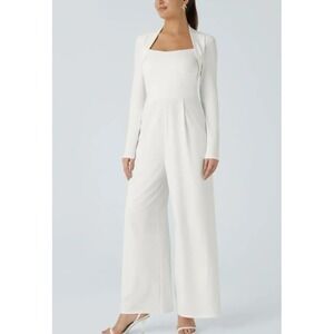 Halara Long Sleeve Wide Leg Jumpsuit Off White Size XL Stretch Pull On One Piece